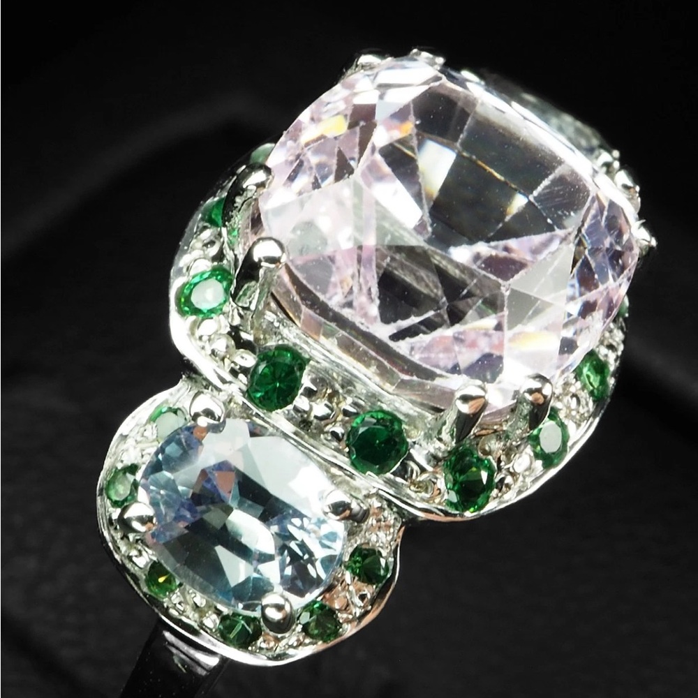 6ct Kunzite Sapphire 14k White Gold Electroplated 925 Silver Ring Color change - Picture 4 of 6